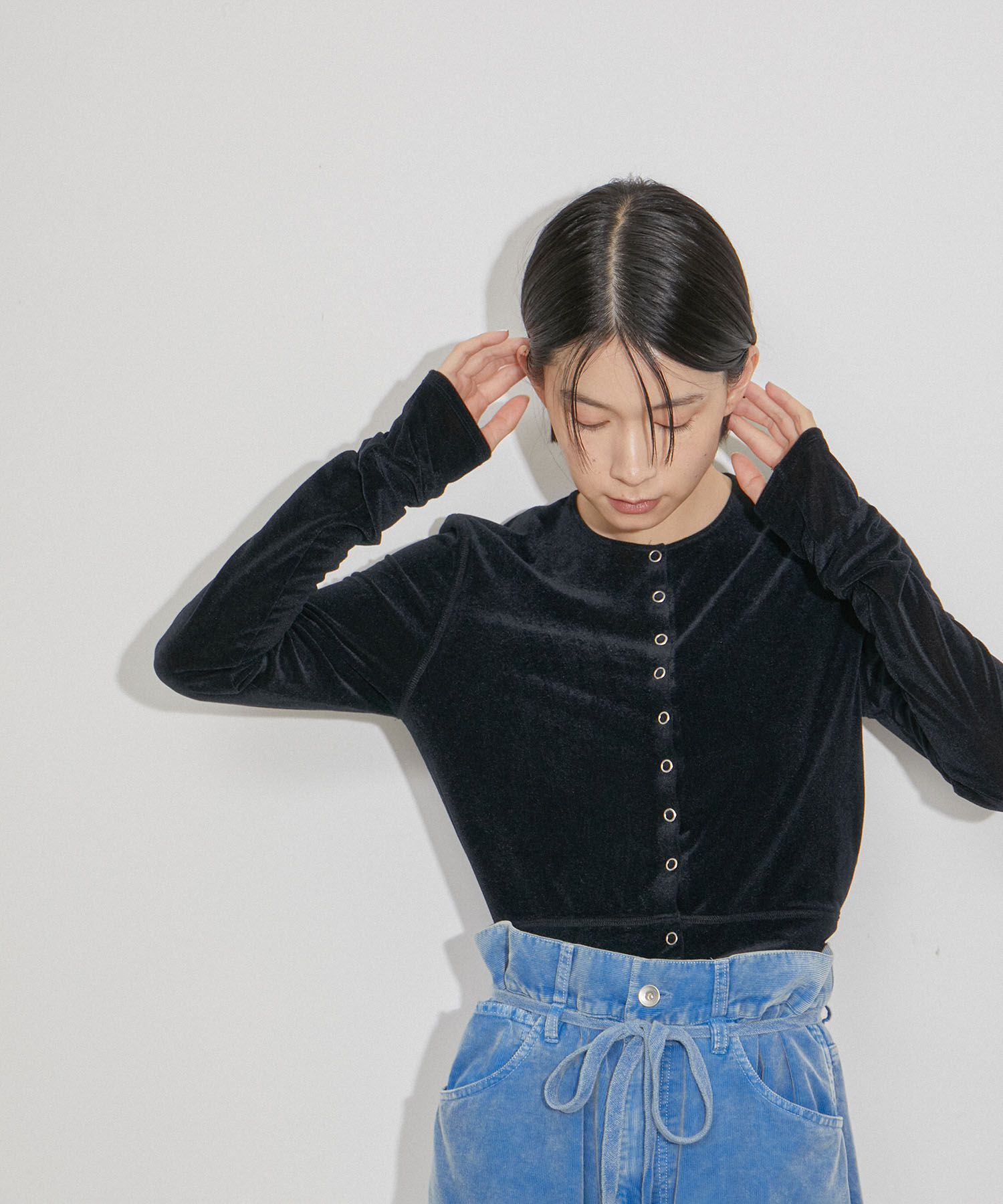 ADAM ET ROPE'「【洗える・ストレッチ】シアートリコットベロアカーディガン」|カーディガン|