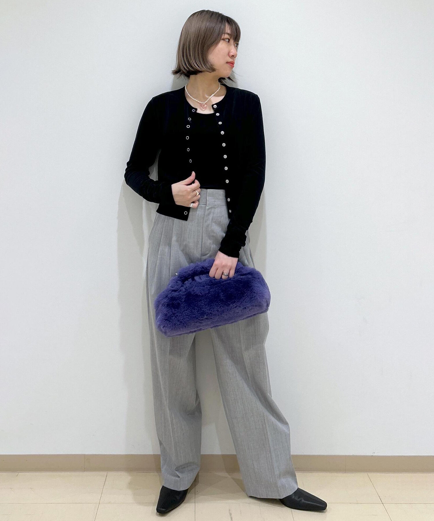 ADAM ET ROPE'「【洗える・ストレッチ】シアートリコットベロアカーディガン」|カーディガン|