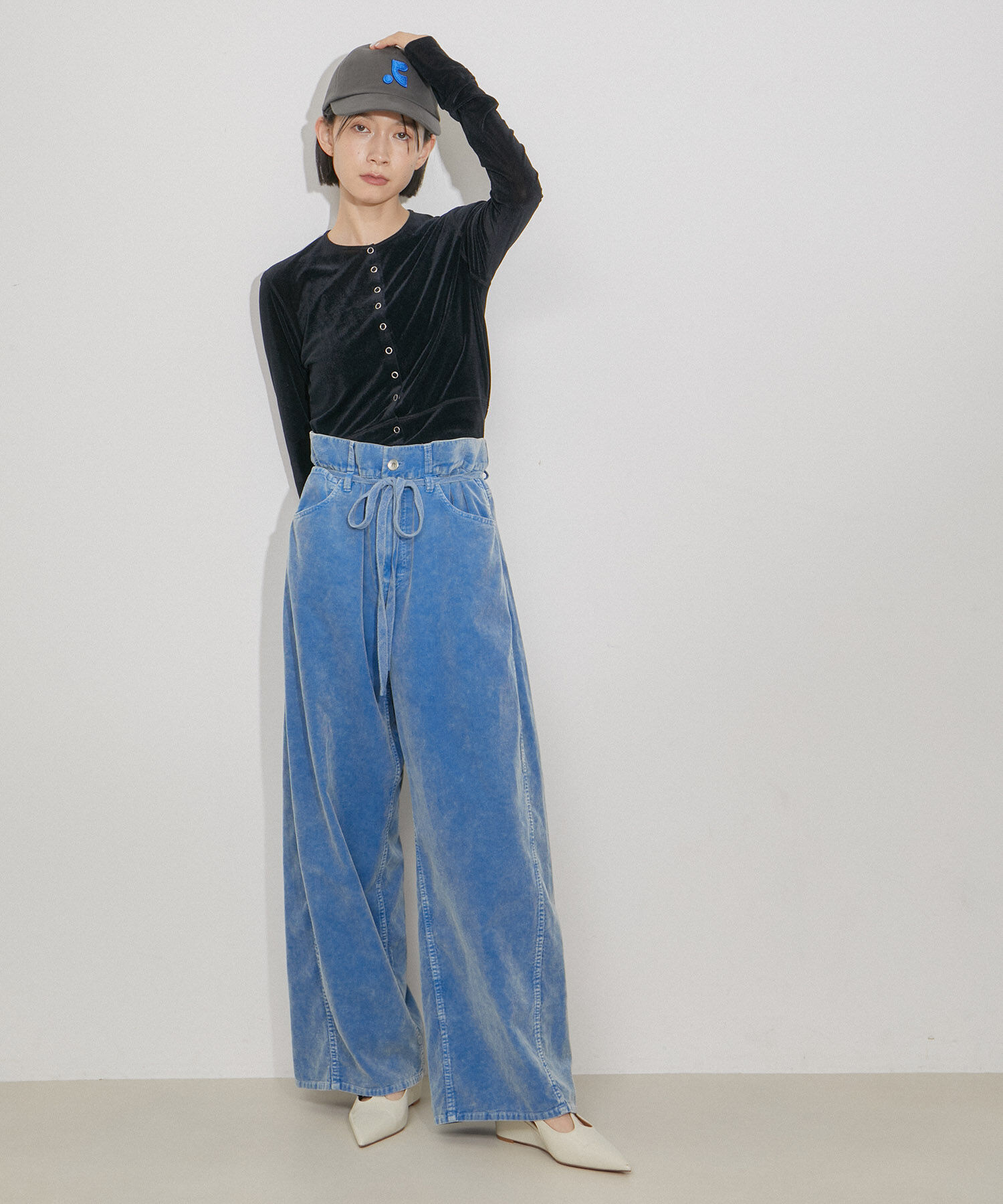 ADAM ET ROPE'「【洗える・ストレッチ】シアートリコットベロアカーディガン」|カーディガン|