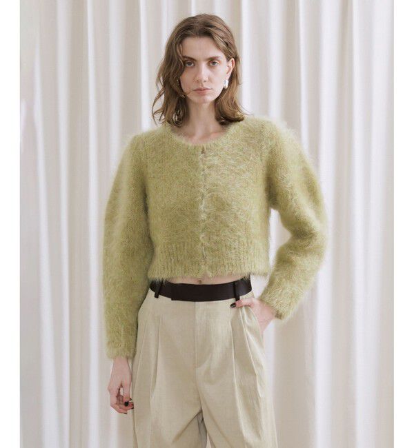 ADAM ET ROPE'「【EMOELLE】モヘアファーボレロカーディガン」|カーディガン|ライトグリン(33)