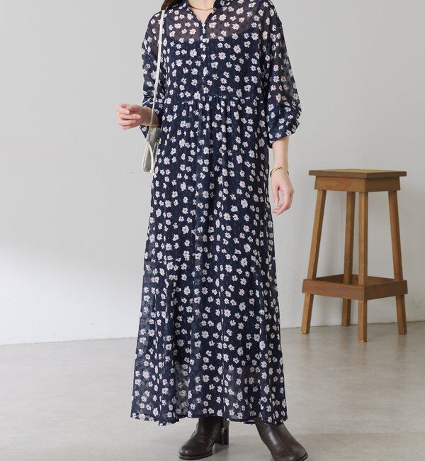  「	小花柄ラメシフォンワンピース」|ワンピース|