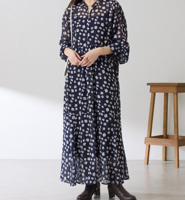  「	小花柄ラメシフォンワンピース」|ワンピース|