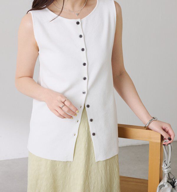  「【接触冷感/前後２WAY】ドライコットンノースリーブニット」|ニット・セーター|