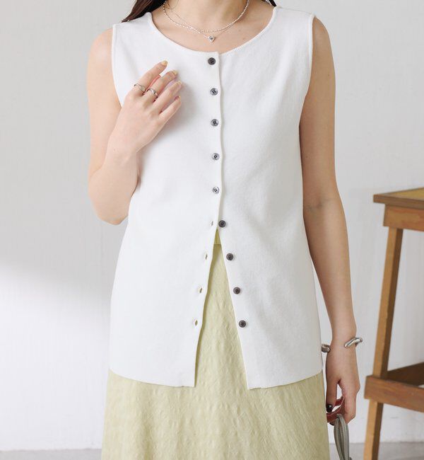  「【接触冷感/前後２WAY】ドライコットンノースリーブニット」|ニット・セーター|