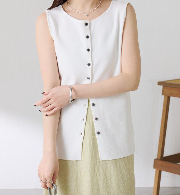  「【接触冷感/前後２WAY】ドライコットンノースリーブニット」|ニット・セーター|