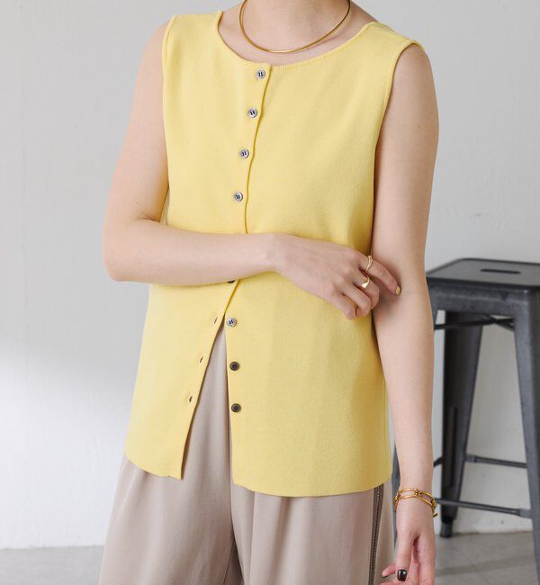  「【接触冷感/前後２WAY】ドライコットンノースリーブニット」|ニット・セーター|