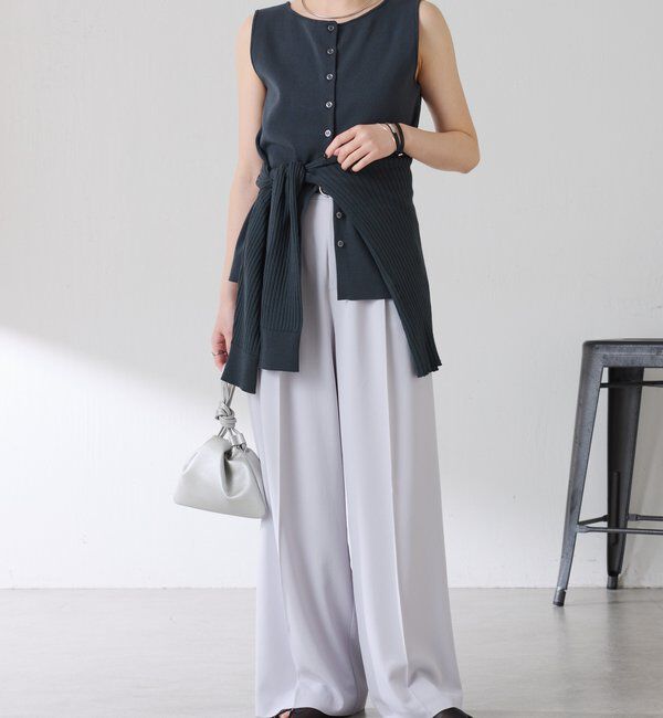  「【接触冷感/前後２WAY】ドライコットンノースリーブニット」|ニット・セーター|