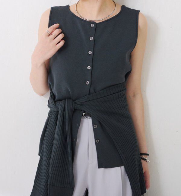  「【接触冷感/前後２WAY】ドライコットンノースリーブニット」|ニット・セーター|