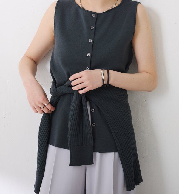  「【接触冷感/前後２WAY】ドライコットンノースリーブニット」|ニット・セーター|