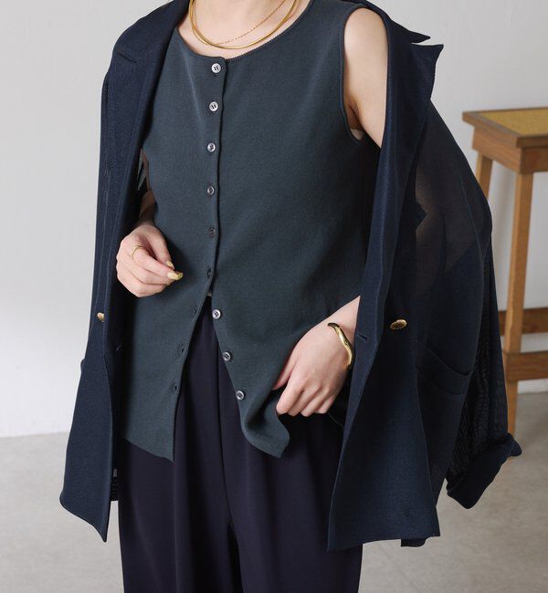  「【接触冷感/前後２WAY】ドライコットンノースリーブニット」|ニット・セーター|