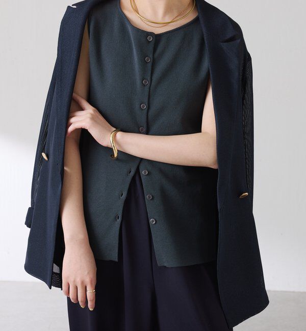  「【接触冷感/前後２WAY】ドライコットンノースリーブニット」|ニット・セーター|