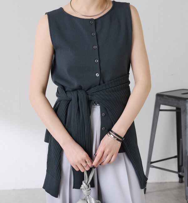  「【接触冷感/前後２WAY】ドライコットンノースリーブニット」|ニット・セーター|