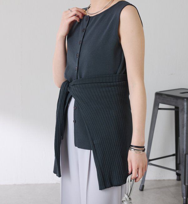  「【接触冷感/前後２WAY】ドライコットンノースリーブニット」|ニット・セーター|