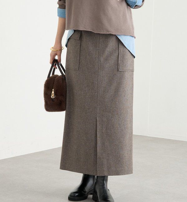  「【上品な装いに】エコツイードポケットスカート」|スカート|ブラウン