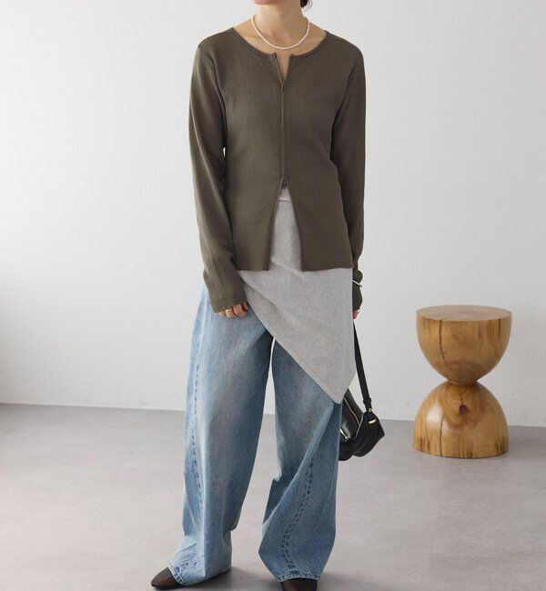  「予約【抜け感】ZIPリブニットカーディガン」|カーディガン|