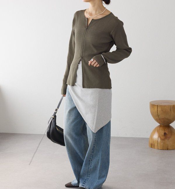  「予約【抜け感】ZIPリブニットカーディガン」|カーディガン|