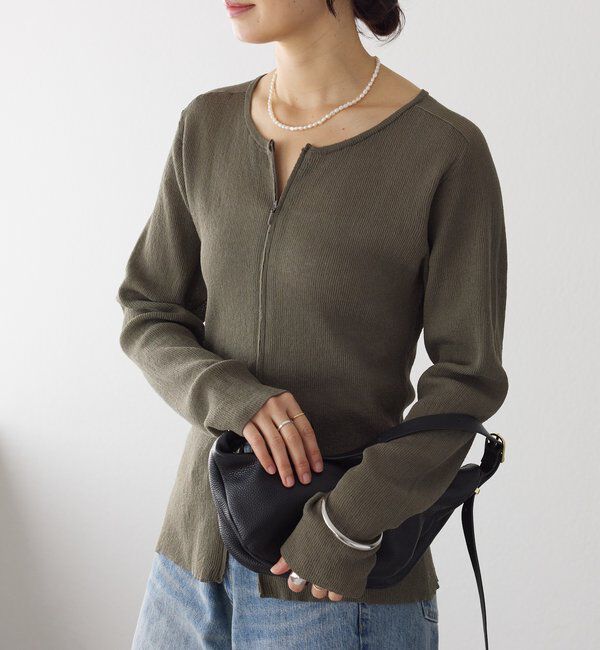  「予約【抜け感】ZIPリブニットカーディガン」|カーディガン|