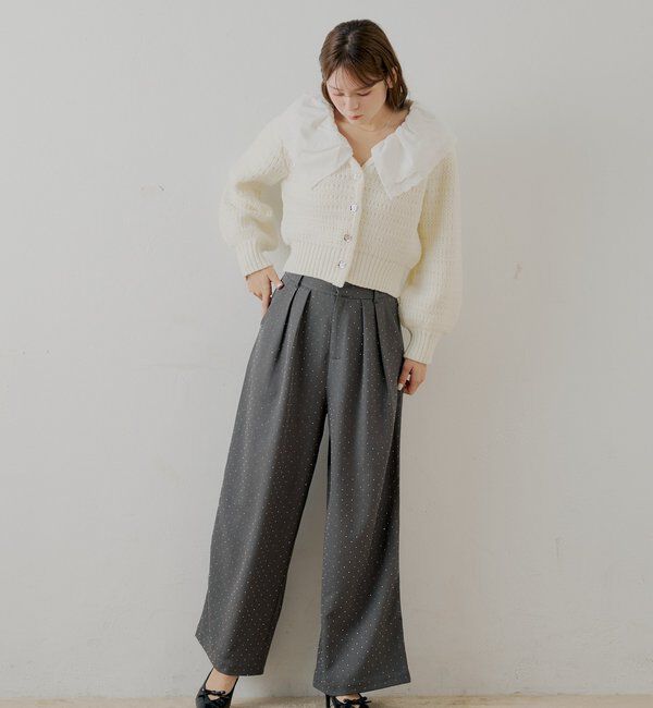  「【SALON by Chico】フリルダブルカラー柄編みカーディガン」|カーディガン|