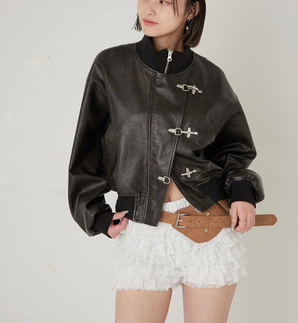  「ファイヤーマンショートブルゾン(フェイクレザー/デニム)」|ブルゾン・スタジャン|