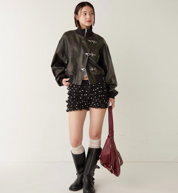  「ファイヤーマンショートブルゾン(フェイクレザー/デニム)」|ブルゾン・スタジャン|