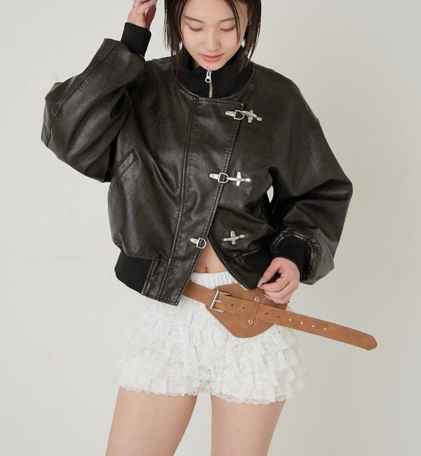  「ファイヤーマンショートブルゾン(フェイクレザー/デニム)」|ブルゾン・スタジャン|