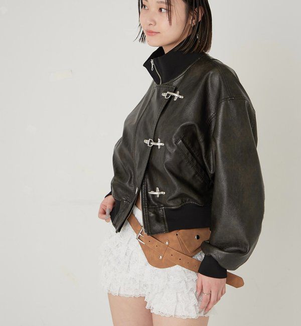  「ファイヤーマンショートブルゾン(フェイクレザー/デニム)」|ブルゾン・スタジャン|