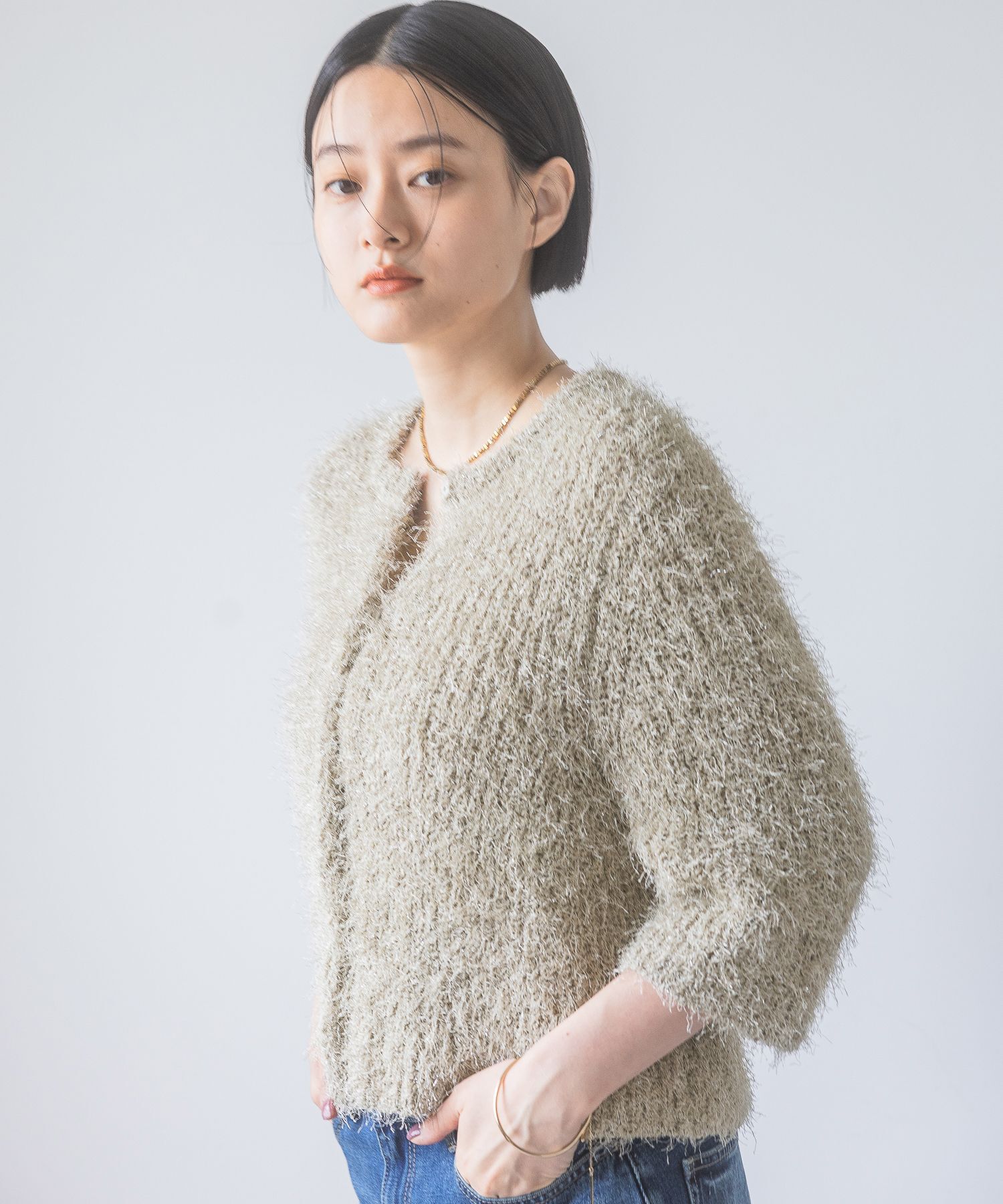 A part by 「ラメフェザーカーディガン_半袖」|ニット・セーター|