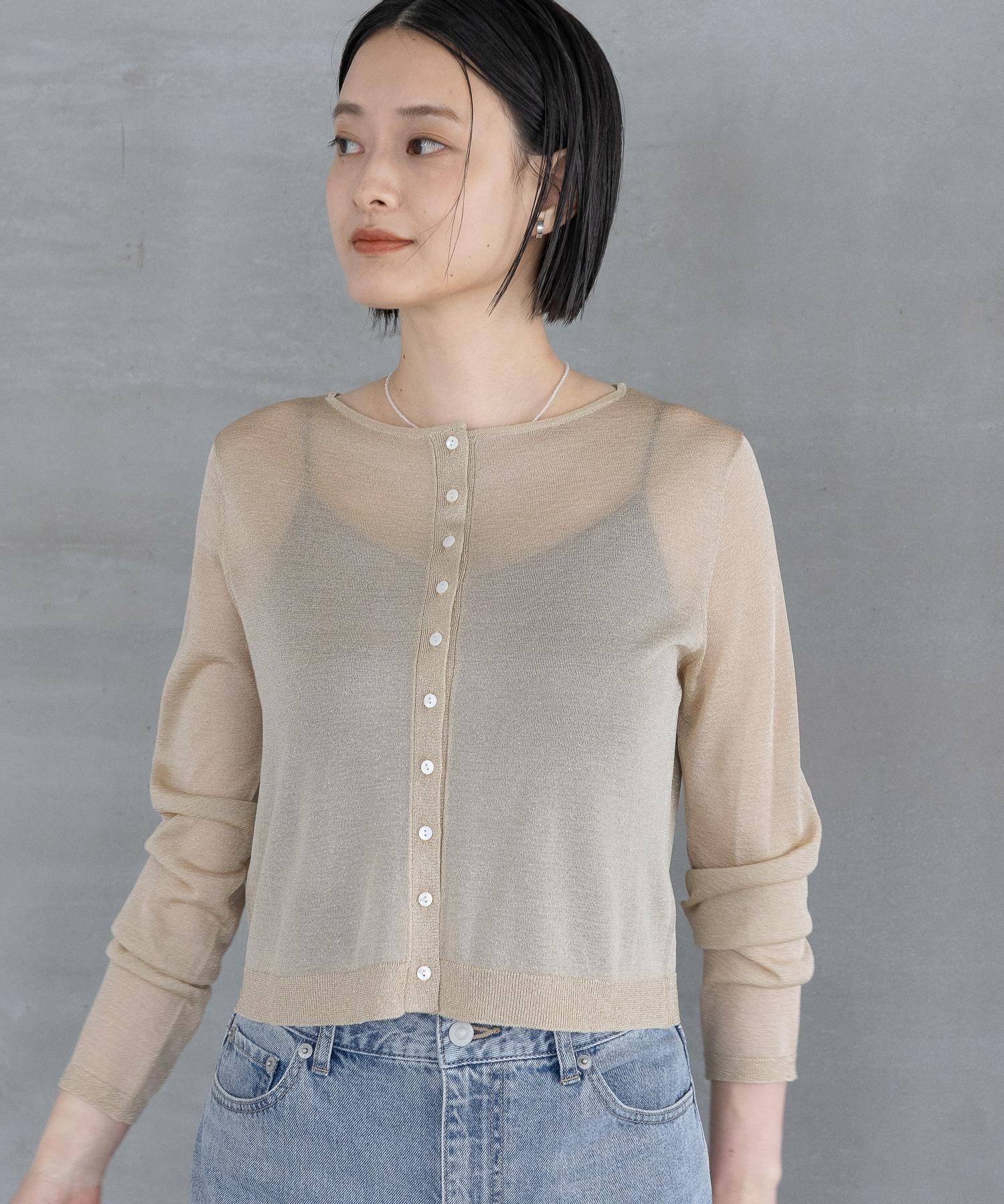 A part by 「ラメシアークルーカーディガン」|ニット・セーター|ベージュ