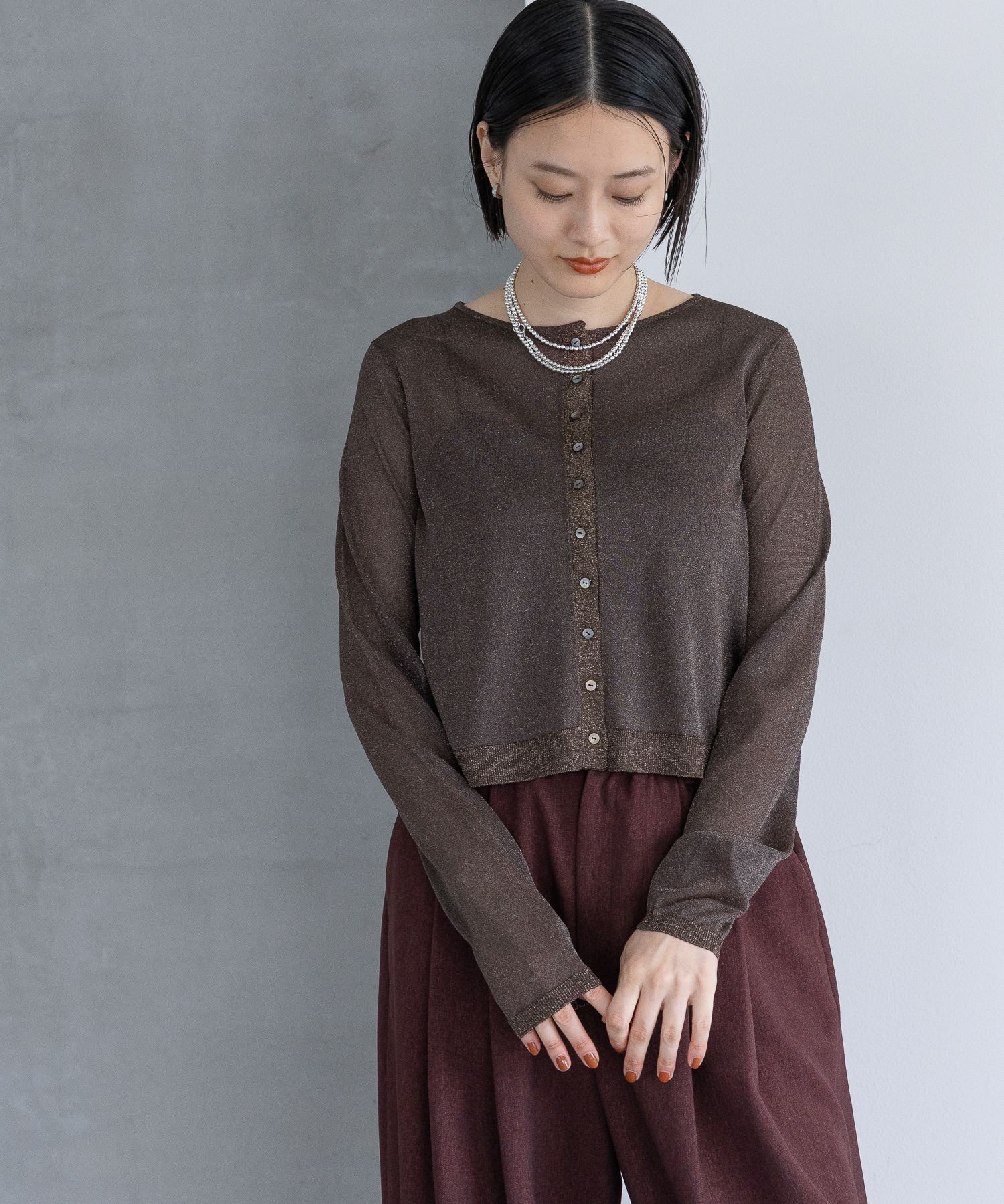 A part by 「ラメシアークルーカーディガン」|ニット・セーター|ブラウン