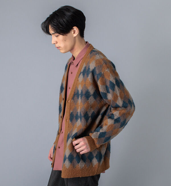 ABAHOUSE「モヘア 混 ダイヤ 柄 ジャガード カーディガン」|カーディガン|ブラウン