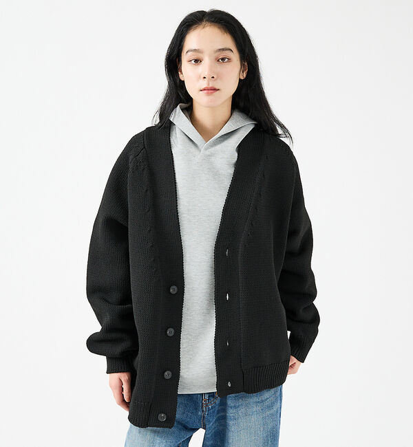 ABAHOUSE「【FORTUNA/フォルトゥナ】ECOTEC-Knit /オーバーサイズ カーデ」|カーディガン|ブラック