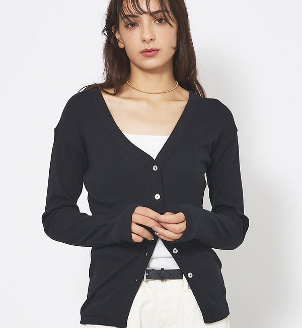 Rouge vif「【Robert P. Miller】パネルリブ Vネックカーディガン / カット」|カーディガン|ブラック