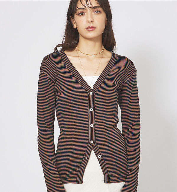 Rouge vif「【Robert P. Miller】パネルリブ Vネックカーディガン / カット」|カーディガン|ブラウン