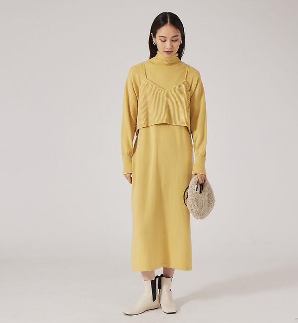 qualite「レイヤードニットワンピース」|ワンピース|イエロー