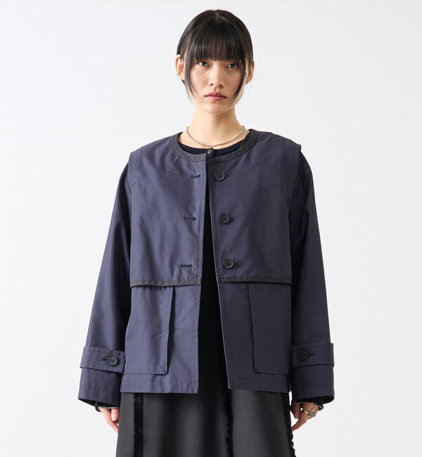 Soffitto「2枚着てる風配色パイピング短丈コート」|その他|ネイビー