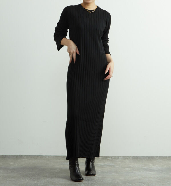 SOFFITTO「ウール混ランダムリブワンピース」|ワンピース|ブラック