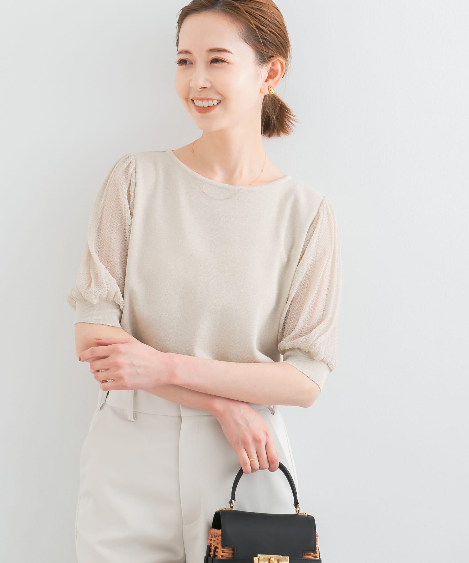 URBAN RESEARCH ROSSO「ドッキングシアープリーツスリーブプルオーバー」|ニット・セーター|