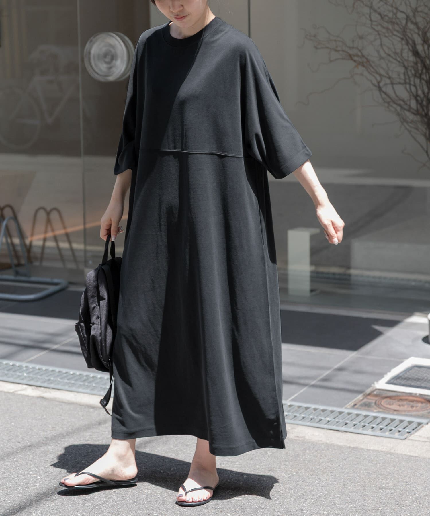 URBAN RESEARCH DOORS「FORK&SPOON　モダールカノコクルーネックワンピース」|ワンピース|ブラック