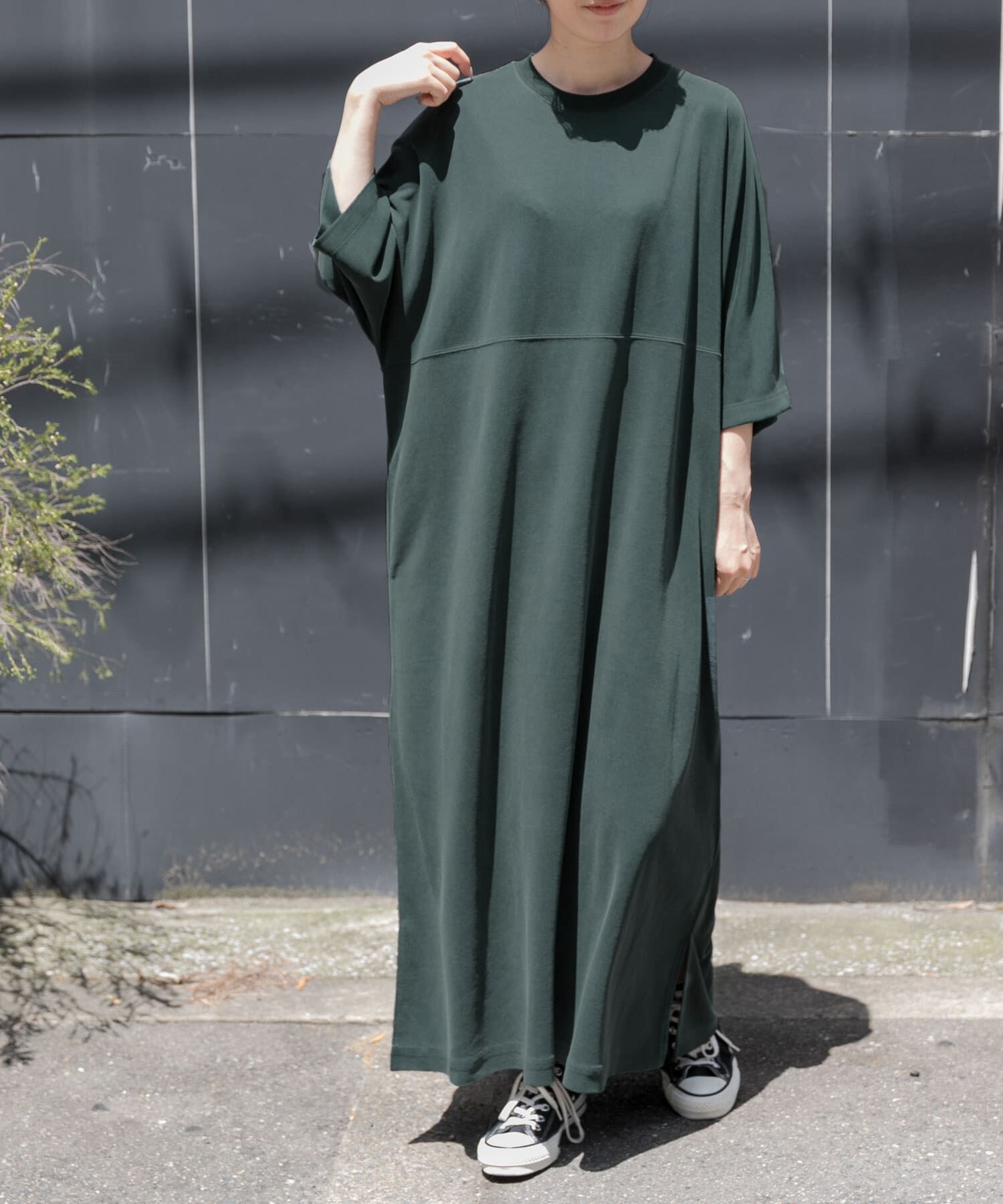 URBAN RESEARCH DOORS「FORK&SPOON　モダールカノコクルーネックワンピース」|ワンピース|グリーン系その他