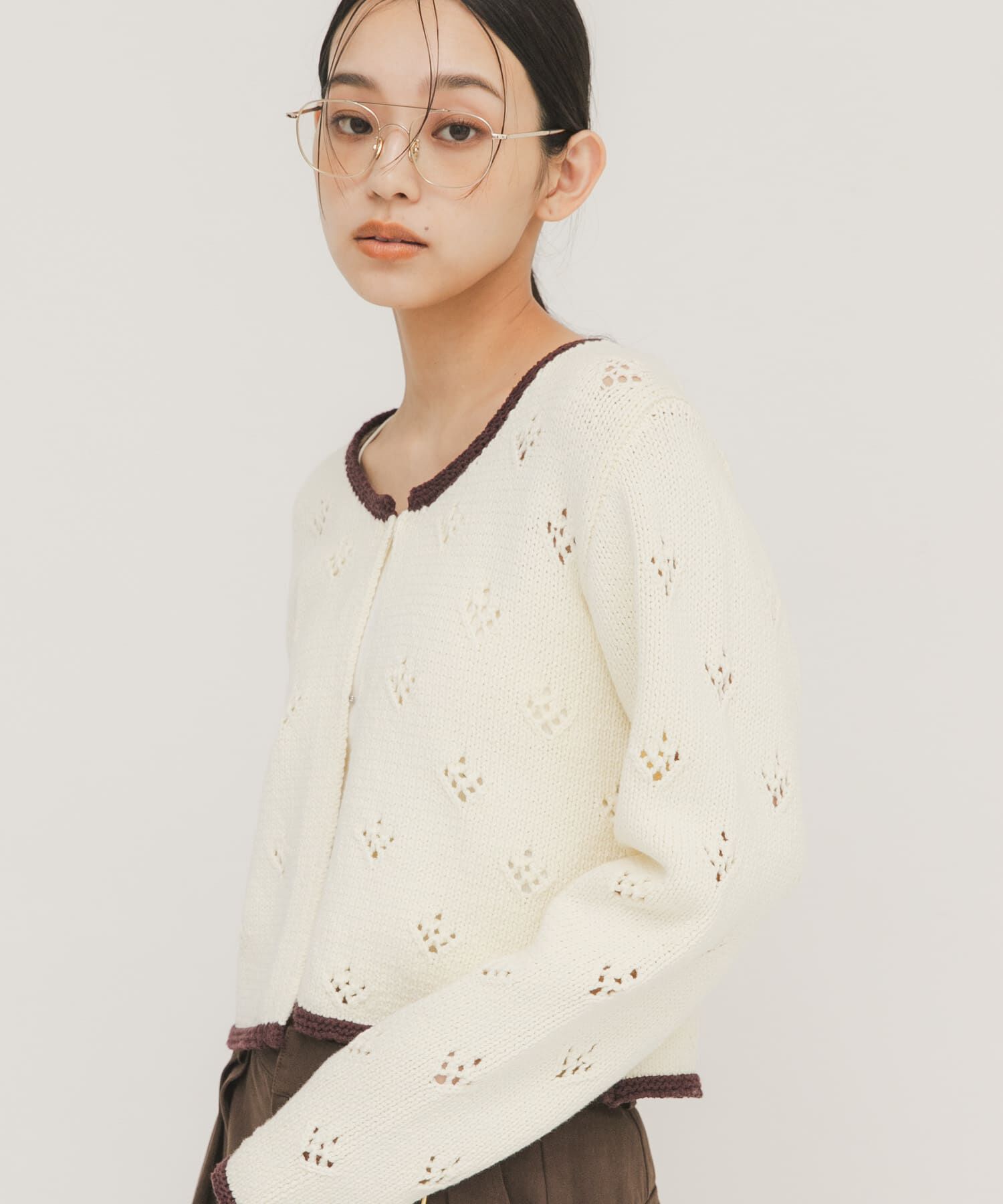  「アイレットコンパクトカーディガン」|カーディガン|アイボリー