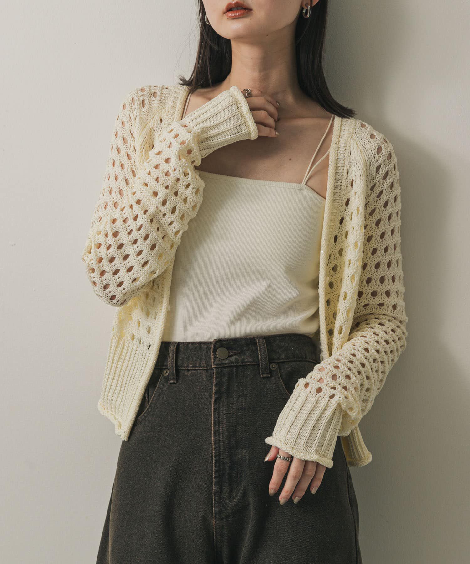 SENSE OF PLACE by URBAN RESEARCH「スパンコールメッシュカーディガン」|カーディガン|アイボリー