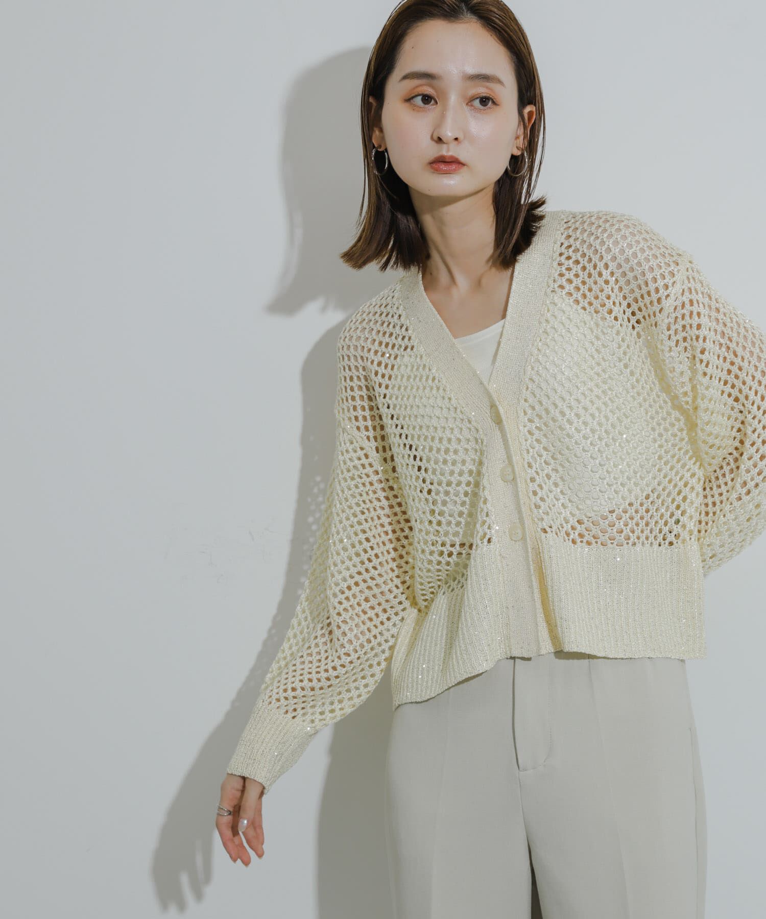 SENSE OF PLACE by URBAN RESEARCH「スパンコールメッシュカーディガン」|カーディガン|