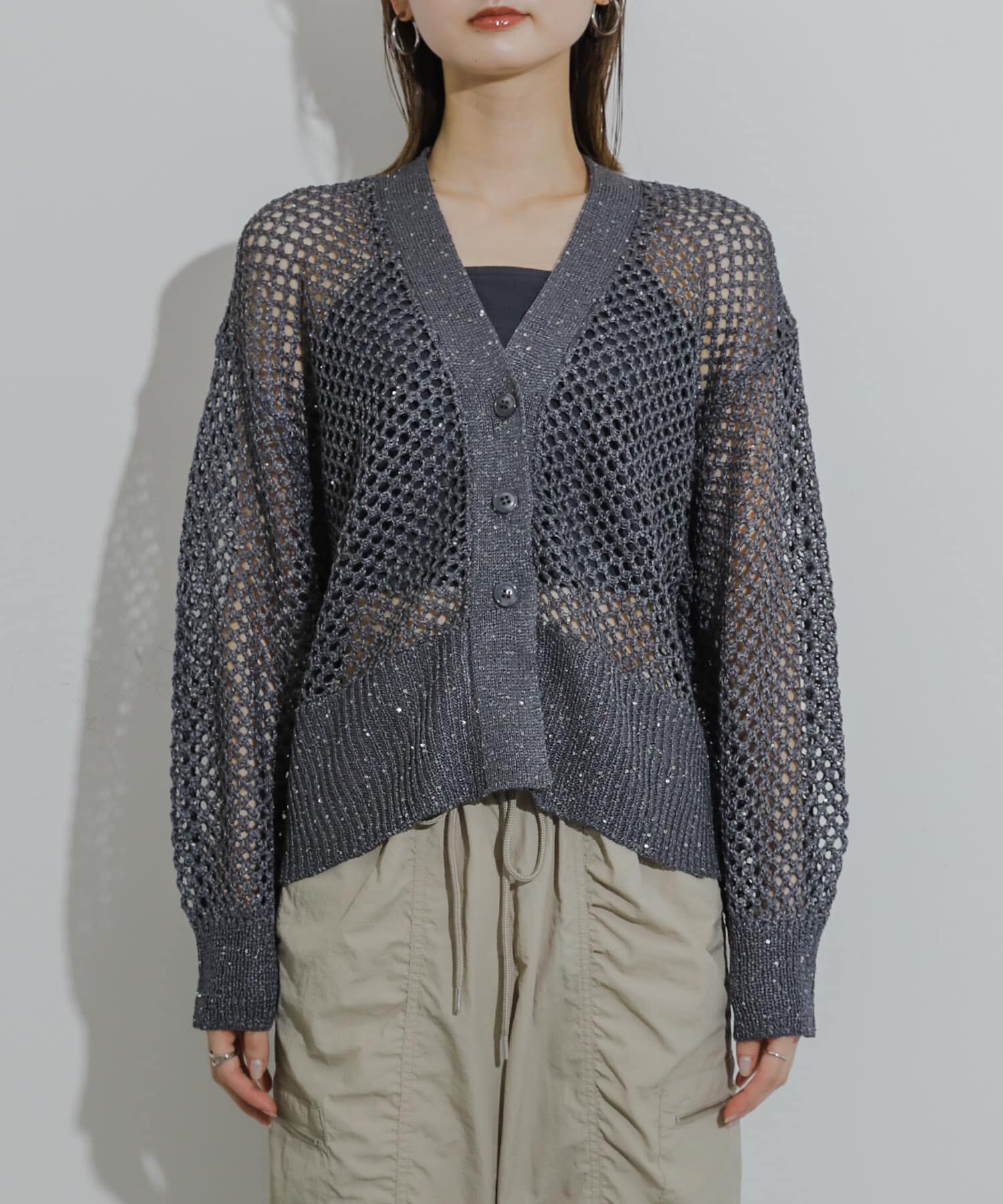 SENSE OF PLACE by URBAN RESEARCH「スパンコールメッシュカーディガン」|カーディガン|
