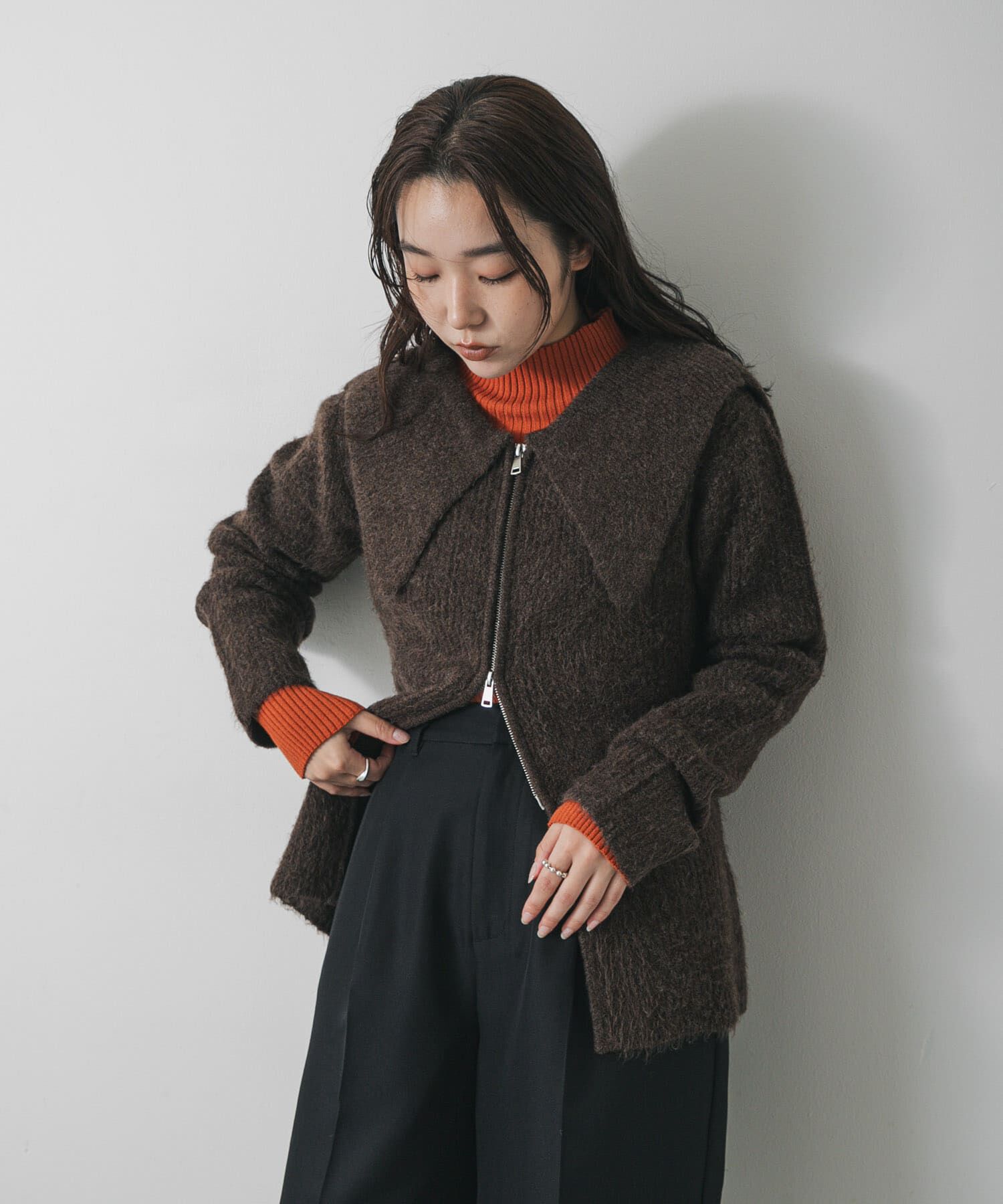 SENSE OF PLACE by URBAN RESEARCH「『洗濯可』ドロップカラージップセーター」|カーディガン|ブラウン