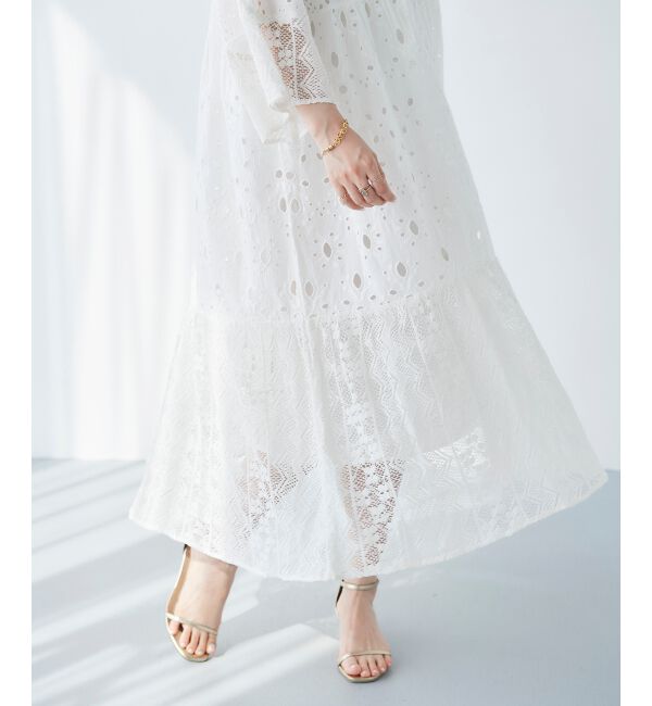 le.coeur blanc「《手洗い可能》Fanaka ミックスレースワンピース」|ワンピース|