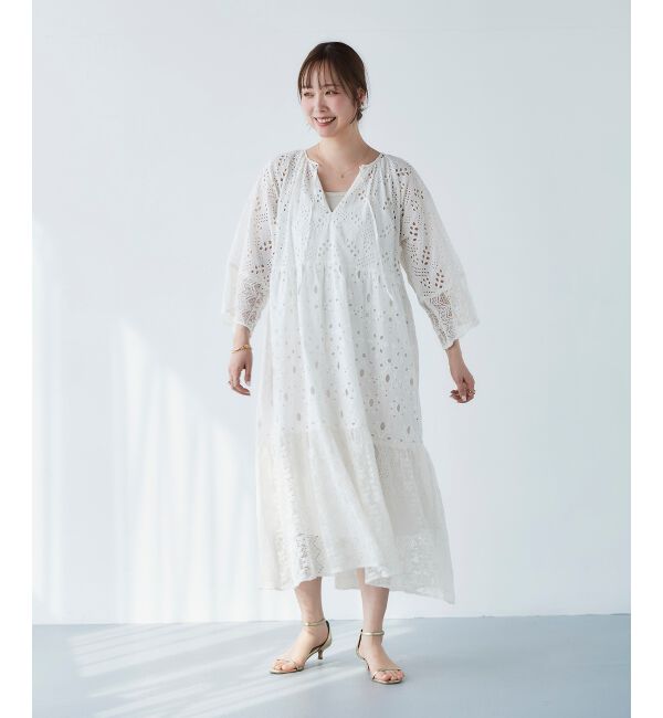 le.coeur blanc「《手洗い可能》Fanaka ミックスレースワンピース」|ワンピース|