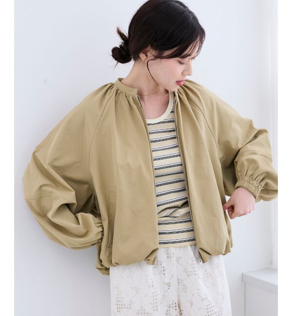  「《WEB限定アイテム》バルーンデザインノーカラーブルゾン」|ブルゾン・スタジャン|ベージュ