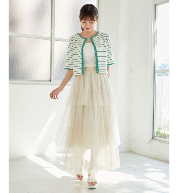 MAJESTICLEGON「クロップドボーダーカーディガン」|カーディガン|