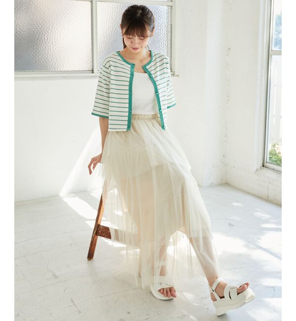 MAJESTICLEGON「クロップドボーダーカーディガン」|カーディガン|