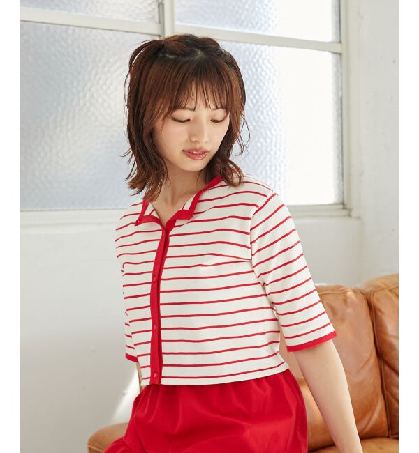 MAJESTICLEGON「クロップドボーダーカーディガン」|カーディガン|